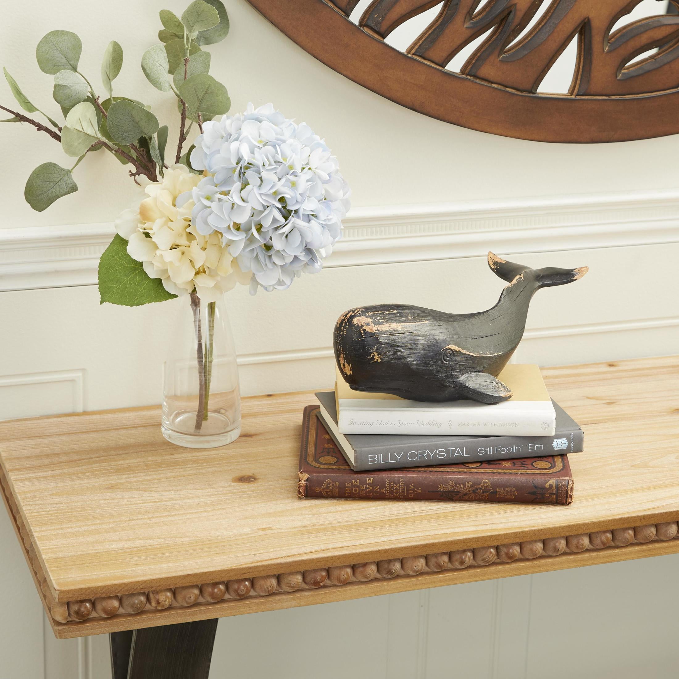 14" x 4" Black Polystone Handmade Whale Sculpture, by DecMode