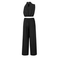thumbnail image 4 of Womens Fashion 2 Piece Outfits Turtleneck Crop Tops High Waist Wide Leg Long Pants Sets Loungewear, 4 of 6