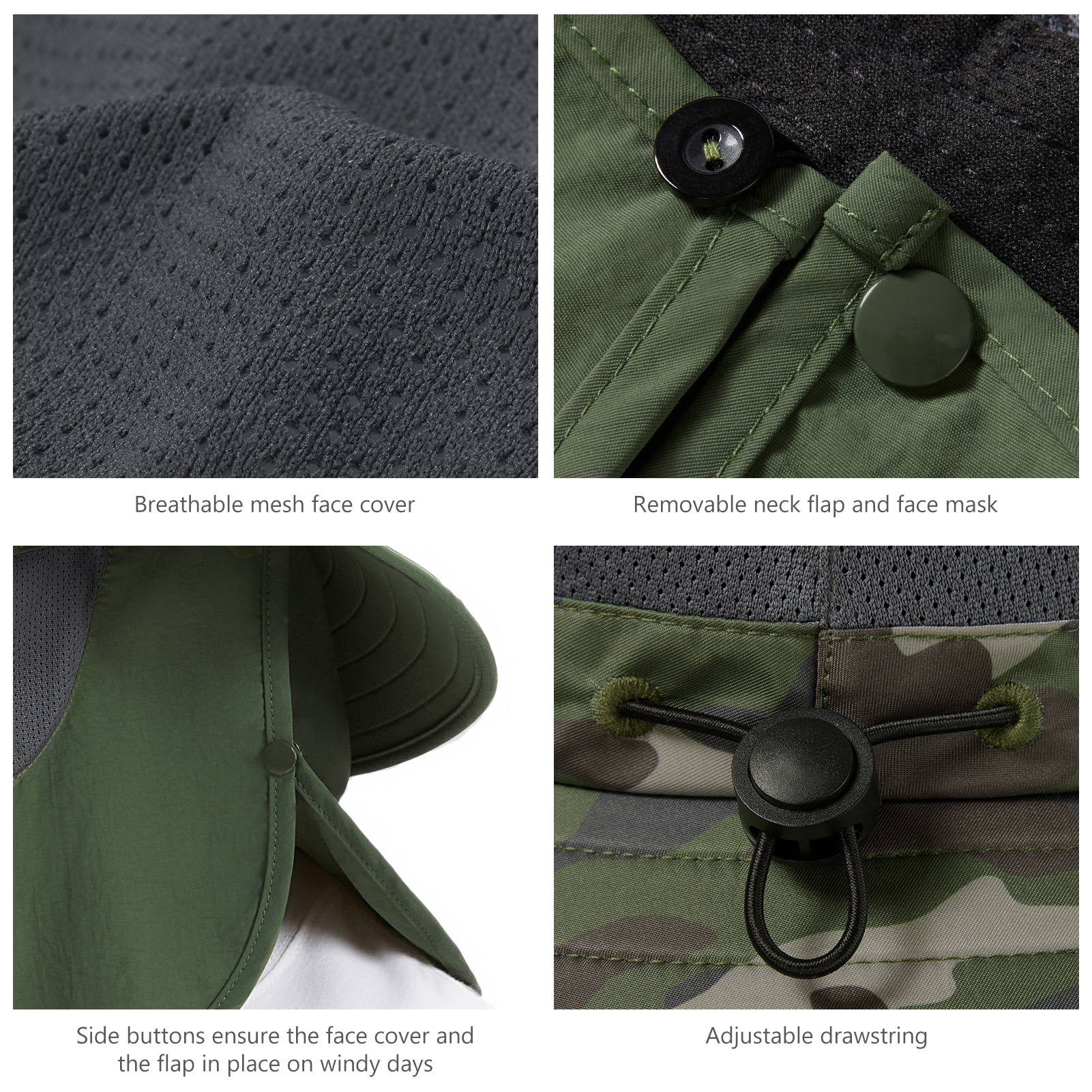 Men’s UPF 50+ Sun Hat with Face Cover & Neck Flap FH09