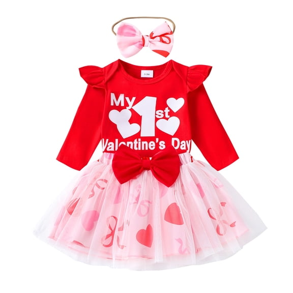 EnJoCho Baby Girls Valentines Outfit Set 3 Piece Long Sleeve Dress Skirt Accessory First Birthday Clothing Party Festival Celebration Holiday Pageant Christening Special Event Dress
