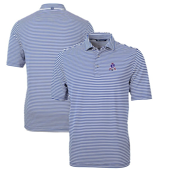 Men's Cutter & Buck Royal New England Patriots Throwback Logo Virtue Eco Pique Stripe Recycled Polo