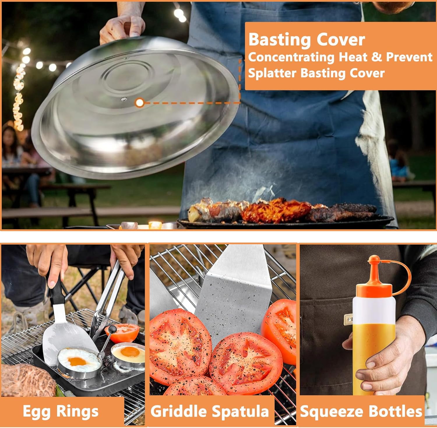 Griddle Accessories Kit for Outdoor BBQ: 27Pcs Flat Top Grill Accessories for Blackstone and Camp Chef, Professional Grilling Accessories with Grill Spatula Set, Basting Cover, Scraper, Carry Bag