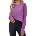 thumbnail image 4 of Long Sleeved Women Solid Athletic Crop Shirt Tee, 4 of 6