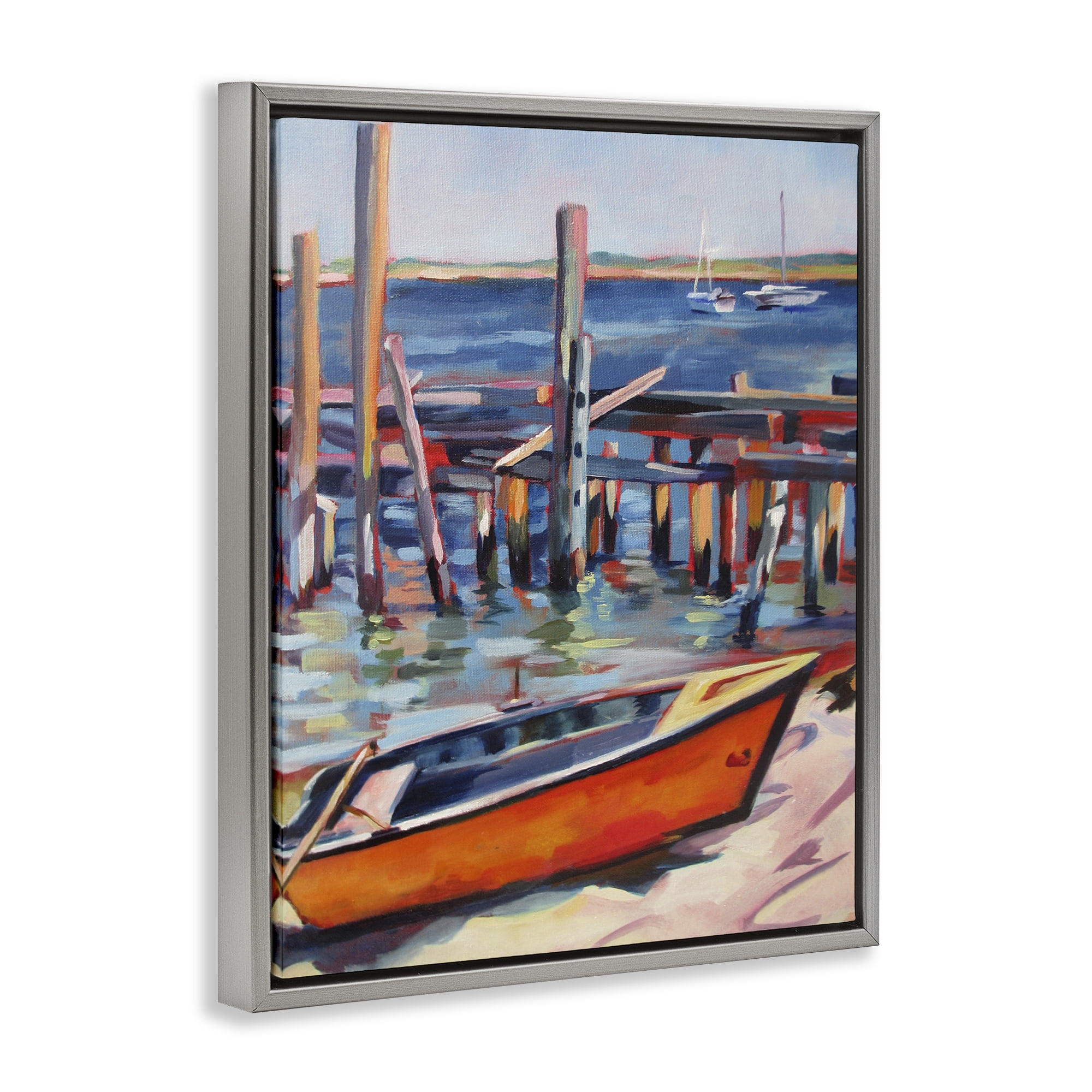 Stupell Industries Provincetown Harbor Boat Gray Framed Floater Canvas Wall Art, design by Maxine Shore