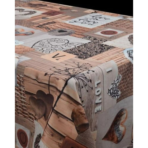 Brown Love 100% Polyester, Stain Resistant Tablecloth Circle Diameter 63 inch