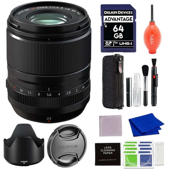 FUJIFILM XF 23mm f/1.4 R LM WR Lens with 64GB SD Card and More Advanced Accessories