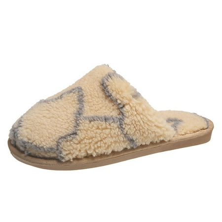 

nsendm Washable Slippers for Women Baotou Home Plush Woolen Fashion Warm Cotton Women s Adjustable Slippers for Women Khaki 37