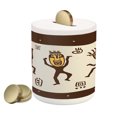 thumbnail image 1 of Prehistoric Piggy Bank, Cartoon Dancing Natives Wearing Tribal Print, Ceramic Coin Bank Money Box for Cash Saving, 3.6" X 3.2", Army Green Yellow, by Ambesonne, 1 of 4