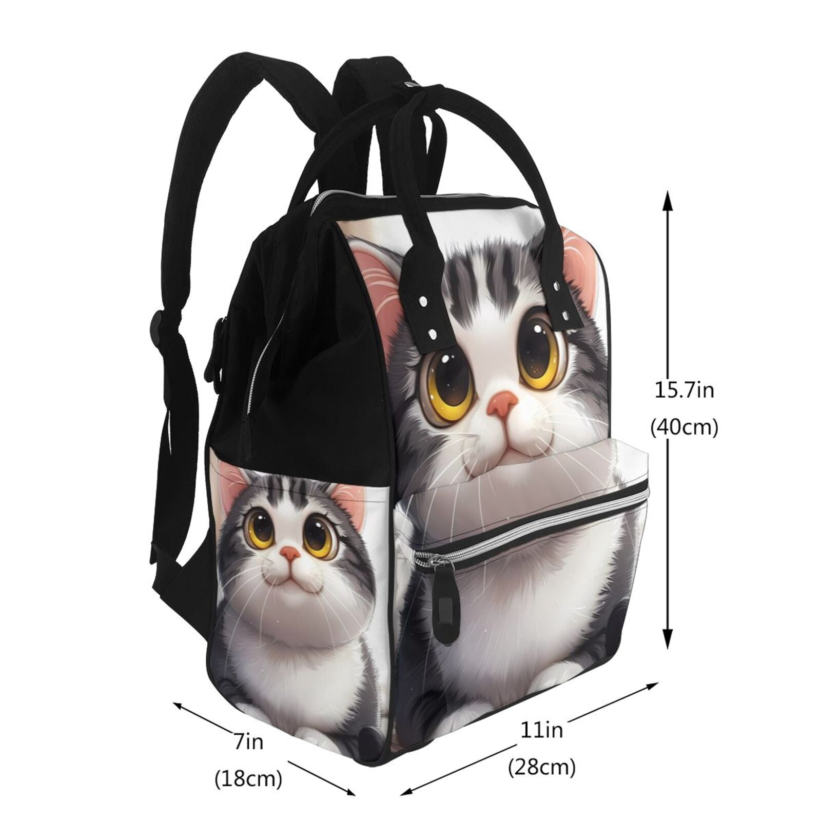 Fuzoiu Cute Cartoon Kitten Print Diaper Bag Backpack,Baby Essentials Travel Tote,Multi function Waterproof Diaper Bag, Travel Essentials Baby Bag - Unisex
