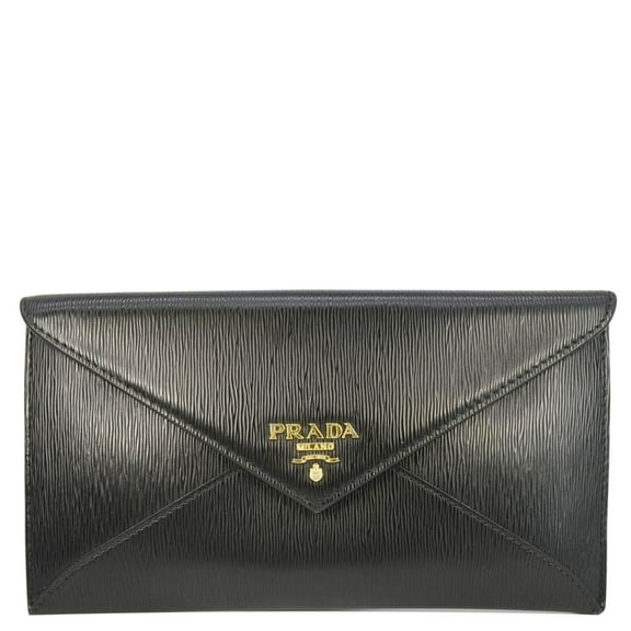 Pre-Owned PRADA Vitello Move Envelope Leather Wallet Black