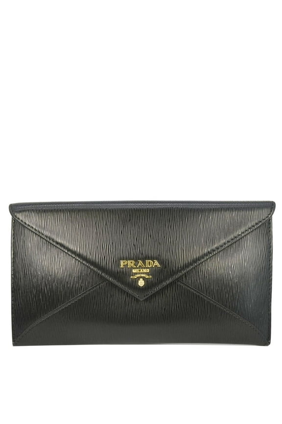 Pre-Owned PRADA Vitello Move Envelope Leather Wallet Black