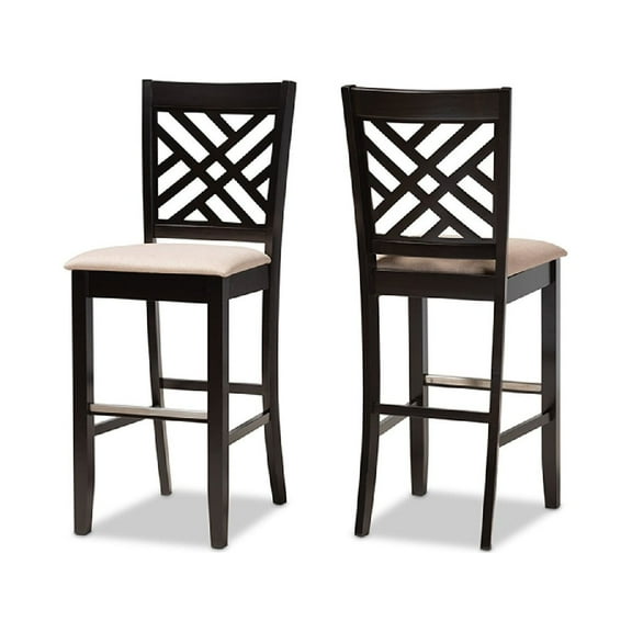 Baxton Studio Jason Modern and Contemporary Sand Fabric Upholstered and Espresso Brown Finished Wood 2-Piece Bar Stool