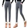 thumbnail image 2 of Pantalones ajustados de cintura alta con relleno de terciopelo y cachemir de otoño, 2 of 3