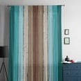 thumbnail image 5 of Aqua Teal Semi Sheer Curtains Drapes for Living Room, Bedroom, French Doors Window 96 Inches Long, Farmhouse Wood Grain Vintage Brown Striped Rod Pocket Chiffon Curtain Drapery Voile Draperies Panel, 5 of 6