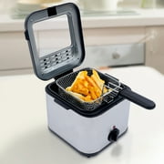 Loyalheartdy 110V Electric Deep Fryer Stainless Steel Fries Chicken Electric Deep Fryer w/Basket and Drip Hook Adjustable Temperature Control 2.5L