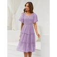 thumbnail image 3 of Women's Summer Casual Flutter Sleeve Square Neck Smocked Midi Dress, 3 of 6