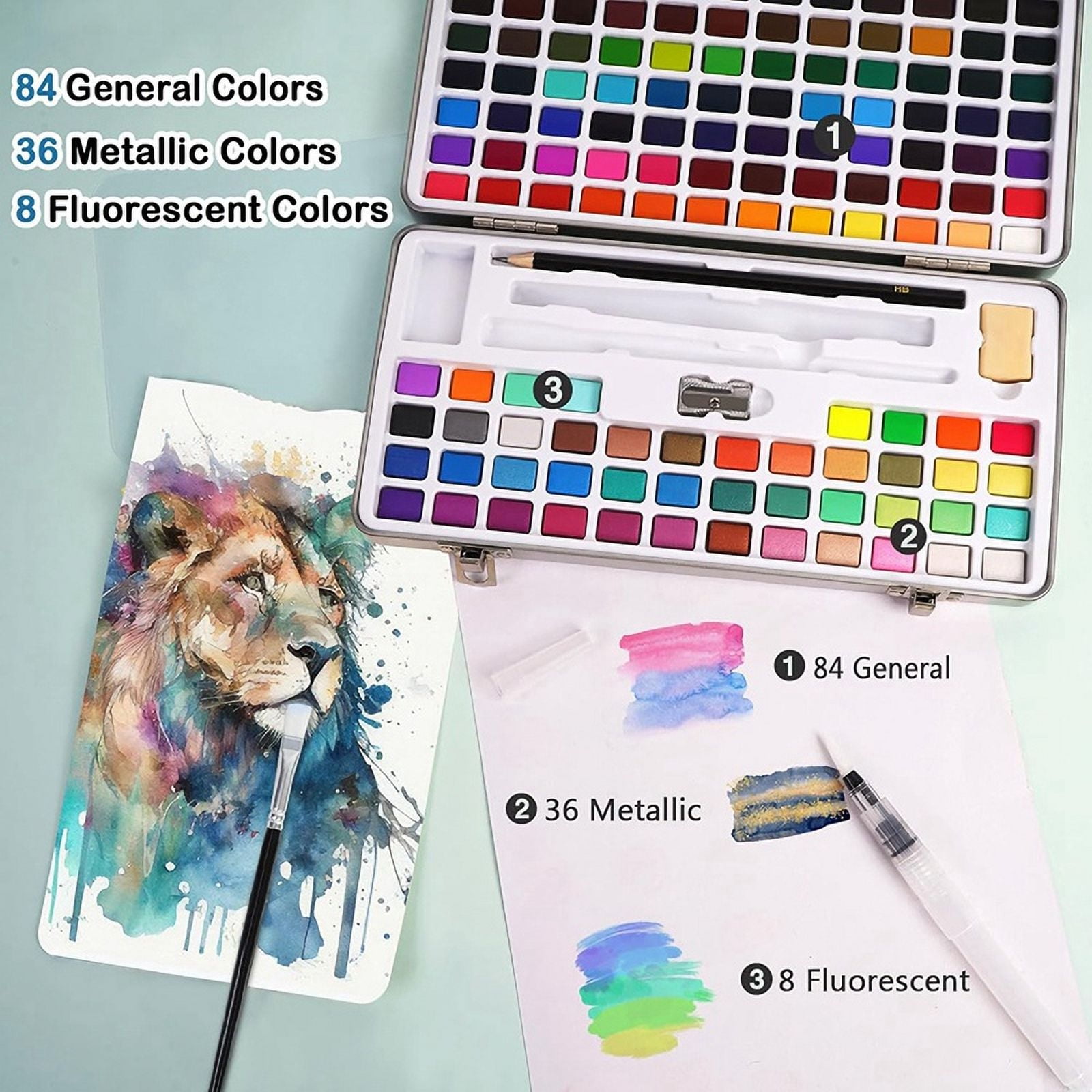 Watercolor Paint Set, 128 Colors Paint with Water Brush Pens