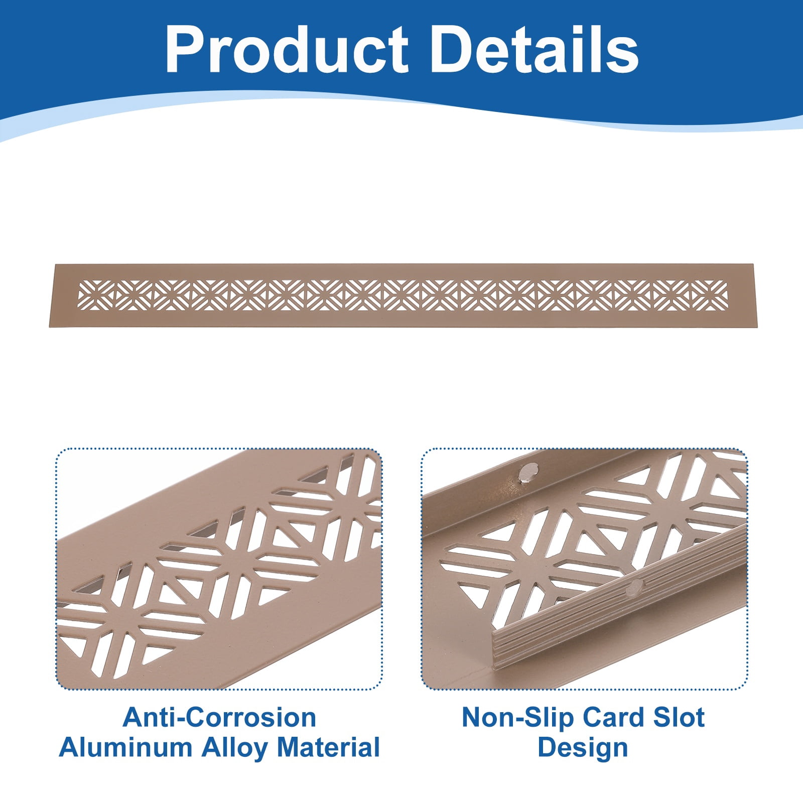 2Pack Aluminum Alloy Air Vents, 500 x 50mm / 19.7 x 2" Rectangle Louvered Ventilation Grille Cover with Mounting Screws for Door Cabinet Wardrobe, Brown