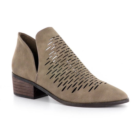 CORKYS Womens "Trench" Laser Cut Block Heel Booties (Brown, US 6)