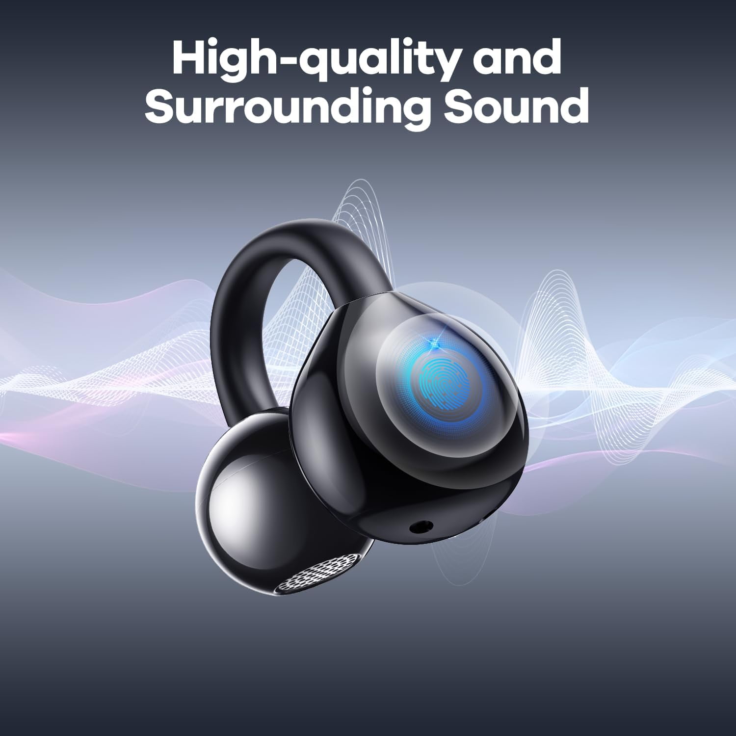 Wireless Earbuds Open Ear Clip On Headphones with LED Digital Display Charging Case Touch Control Bluetooth 5.4 Air Conduction Sport Earphones for Running Fitness, Medium Purple