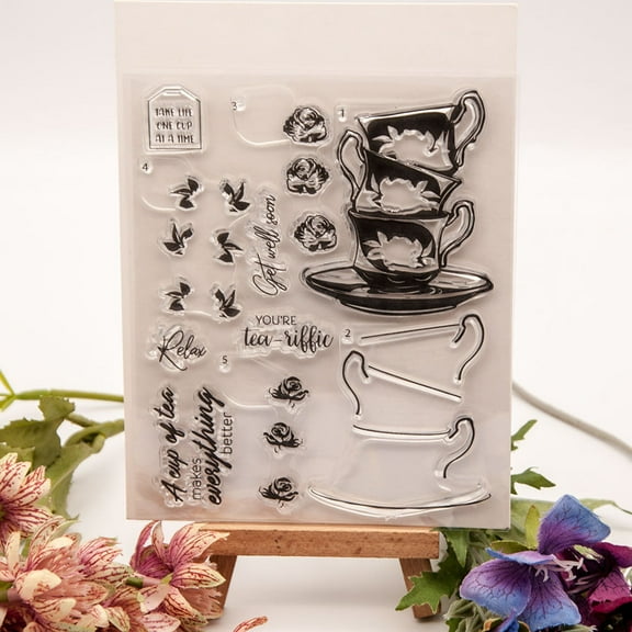 Ouginx 4.3 by 5.3 Inch Tea Cups Clear Stamps for Card Making Scrapbooking Arts Crafts Decoration