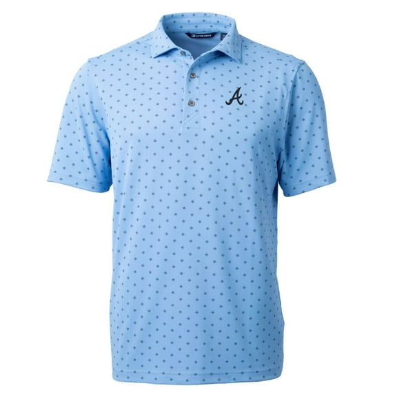 Men's Cutter & Buck Light Blue Atlanta Braves Virtue Eco Pique Tile Print Recycled Polo