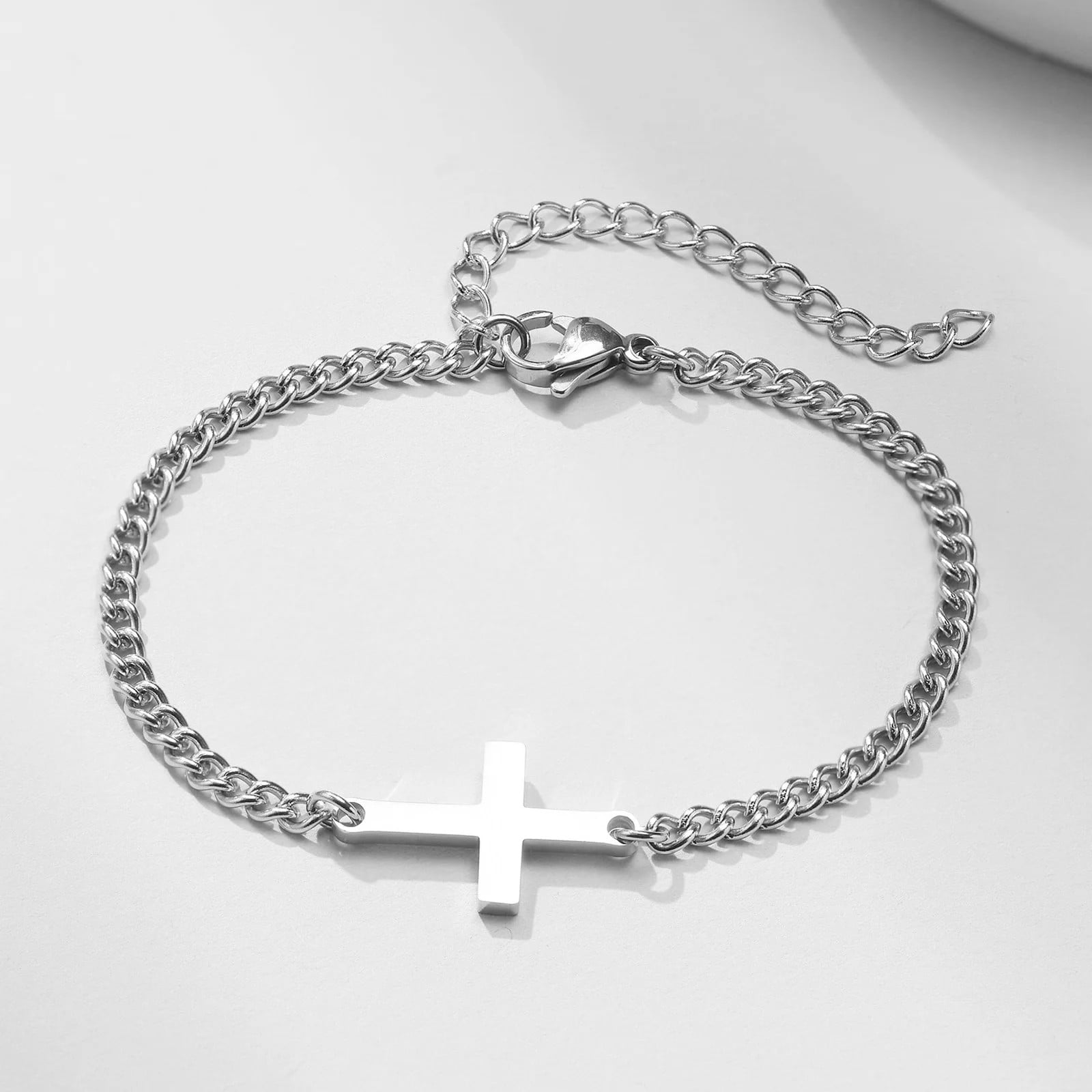2Pcs 14K White Gold Cross Religious Christian Bracelets for Men Boys,Wristband Jewelry,Gifts for Him