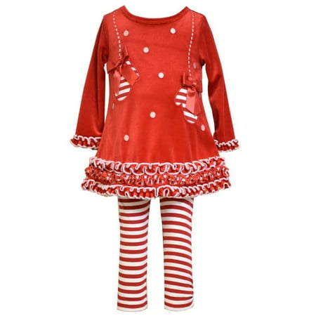 Bonnie Jean Red Velour Mitten Stripe Pant Set 2T