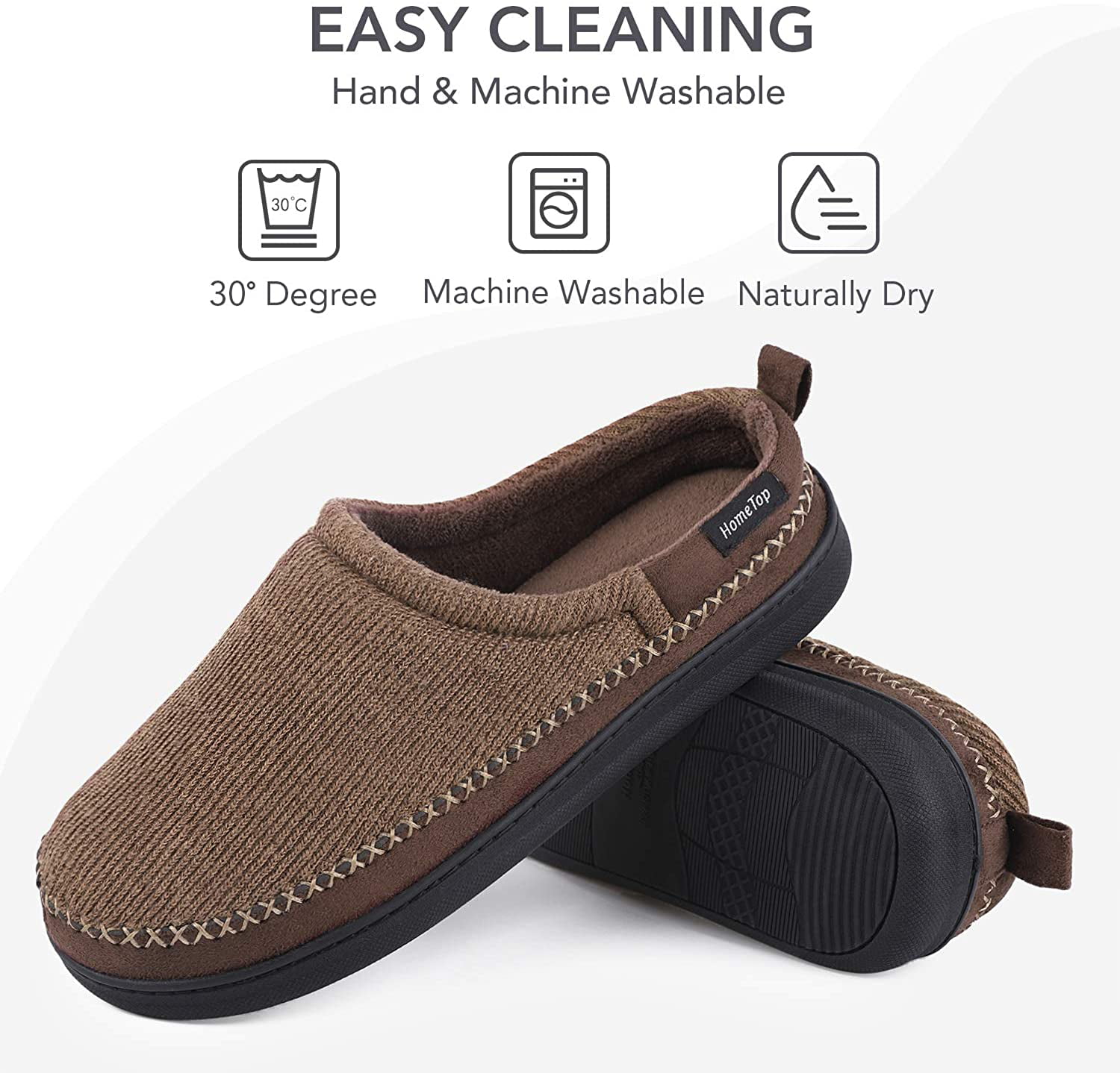 HomeTop Mens Comfy Cotton Knit Terry Lined Slippers with Memory Foam 