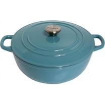 Mirro MIR- Quart Cast Iron White Enamel Coated Interior Dutch Oven, Teal, Ready to Use