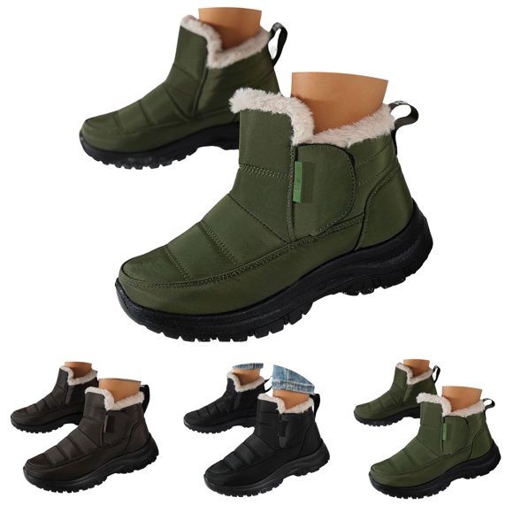 Dakaela Womens Mens Winter Snow Boots Fleece Lined Warm Ankle Booties Arch Support Outdoor Sneakers Slip on Walking Shoes Black 8