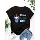 thumbnail image 3 of Women's Casual T-Shirt - "Living My Best Life" Graphic with Stylish Character Print, Short Sleeve, Round Neck, Stretchy Tee For Adult, Men, Women, Teen, Teenager, Adolescent, Youth, 3 of 6