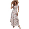 thumbnail image 1 of ZUARFY Women Summer Sleeveless Ruffle Trim V-Neck Maxi Long Dress Sexy Cut Out Backless Boho Floral Print High Waist Asymmetric Flare Hem Flowy Beach Sundress, 1 of 12