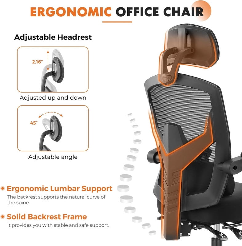 Beddle Desk Chair with Lumbar Support, High-Back Ergonomic Mesh Swivel Rolling Desk Chair for Home Office or Study, Black