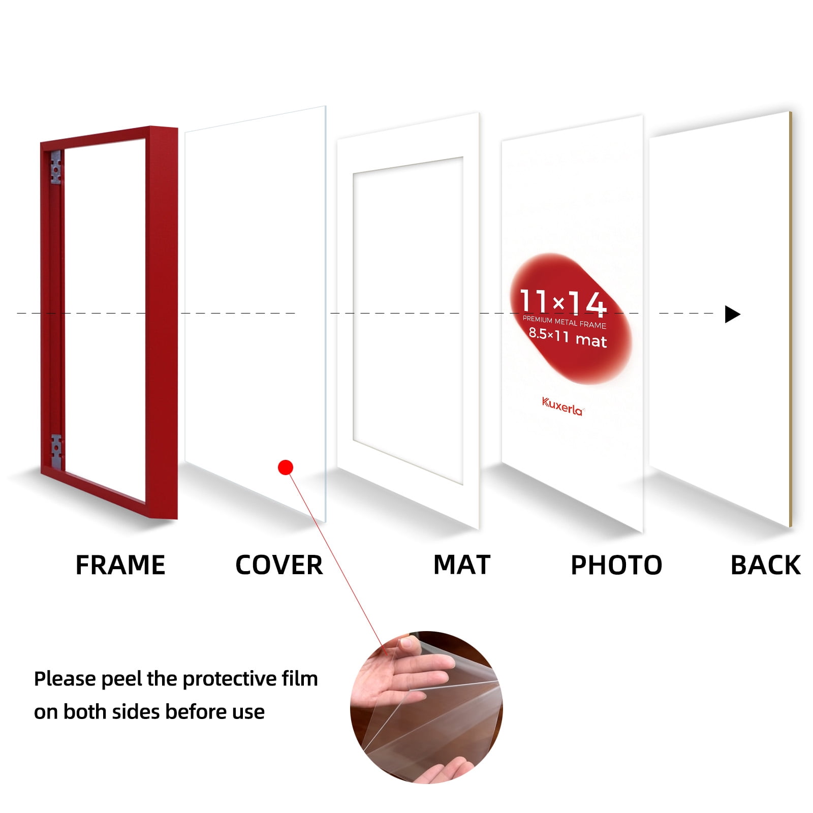 Kuxerla 2 Pack 11x14 Picture Frame Holds 8.5x11 Picture with Mat or 11x14 Picture without Mat,With Clear Acrylic Front and MDF Back Panel,Red