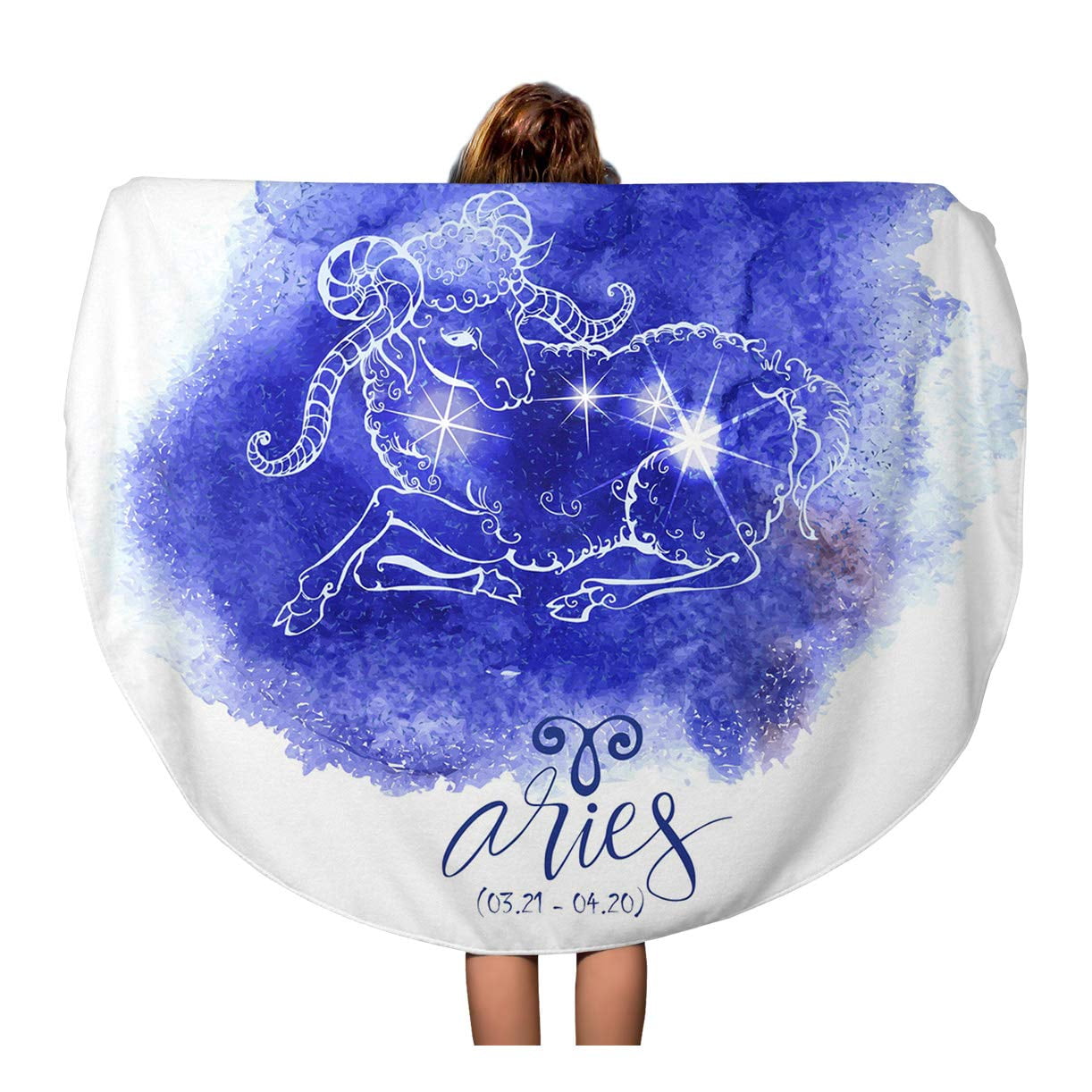 LADDKA 60 inch Round Beach Towel Blanket Watercolor Zodiac Astrology Sign Aries Blue Scorpion