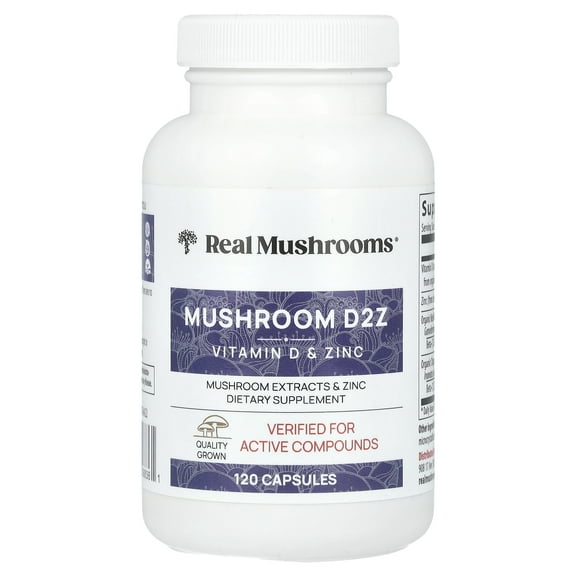 Real Mushrooms Mushroom D2Z, Vitamin D & Zinc, 120 Capsules