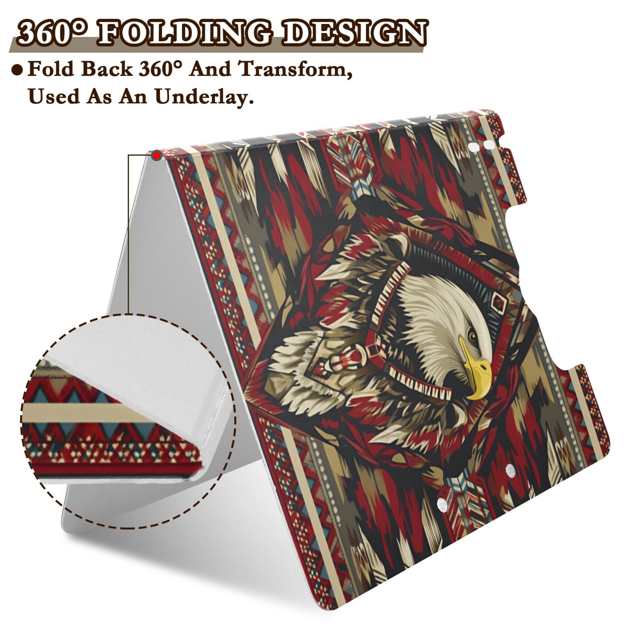 FORMRS A4 Clipboard Folder with Pen Holder Horizontal Foldable School Office Binder, Red Abstract Eagle