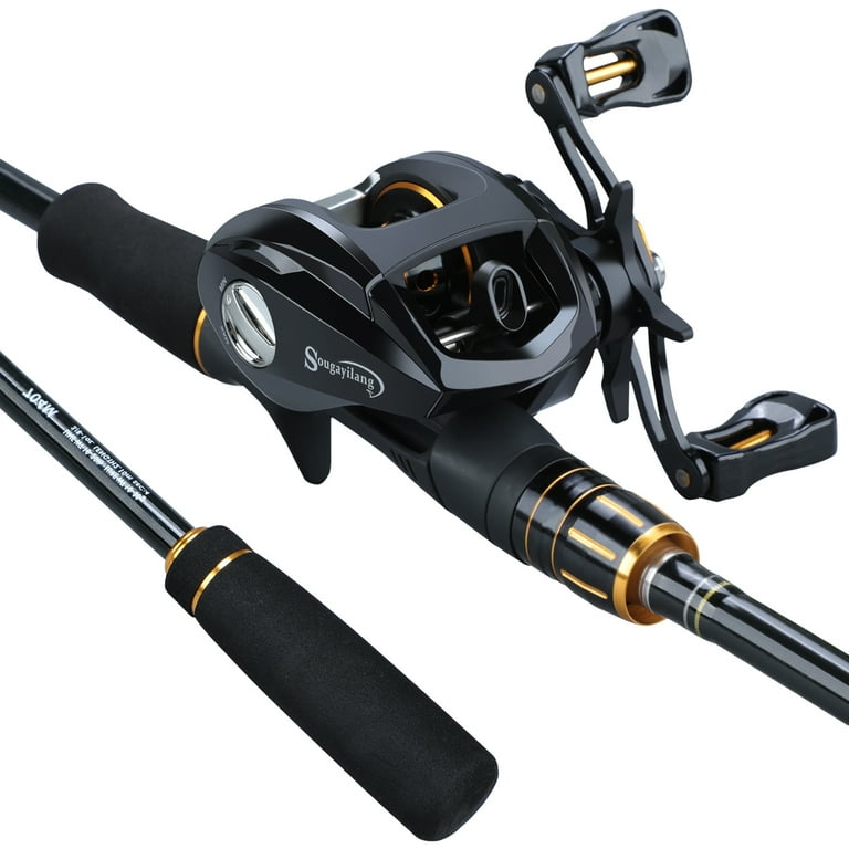 Sougayilang Fishing Rod and Reel Combos 6.3:1 Casting Reel Carbon Fiber 6  Section Casting Fishing Set