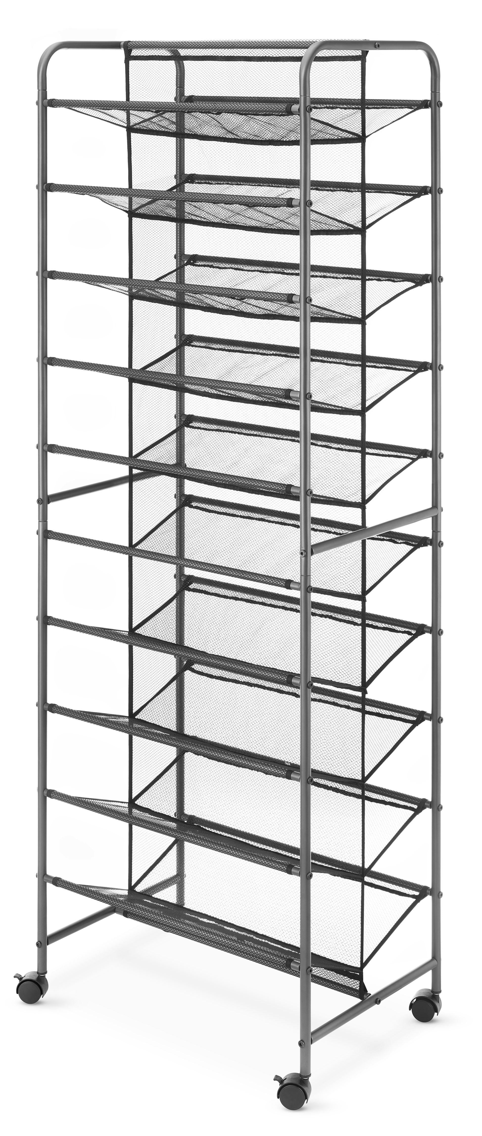 Whitmor 20-Tier Metal Rolling Shoe Rack, 2-Sided Closet Shoe Cart