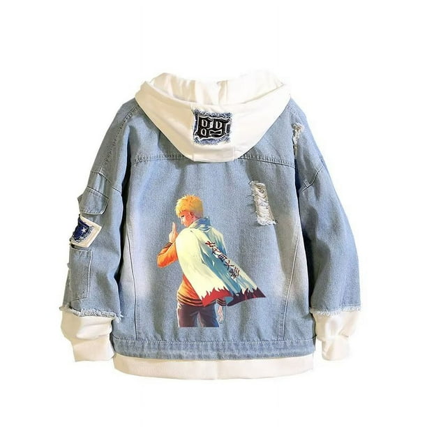 Chaqueta vaquera con capucha Naruto anime chaqueta vaquera rasgada