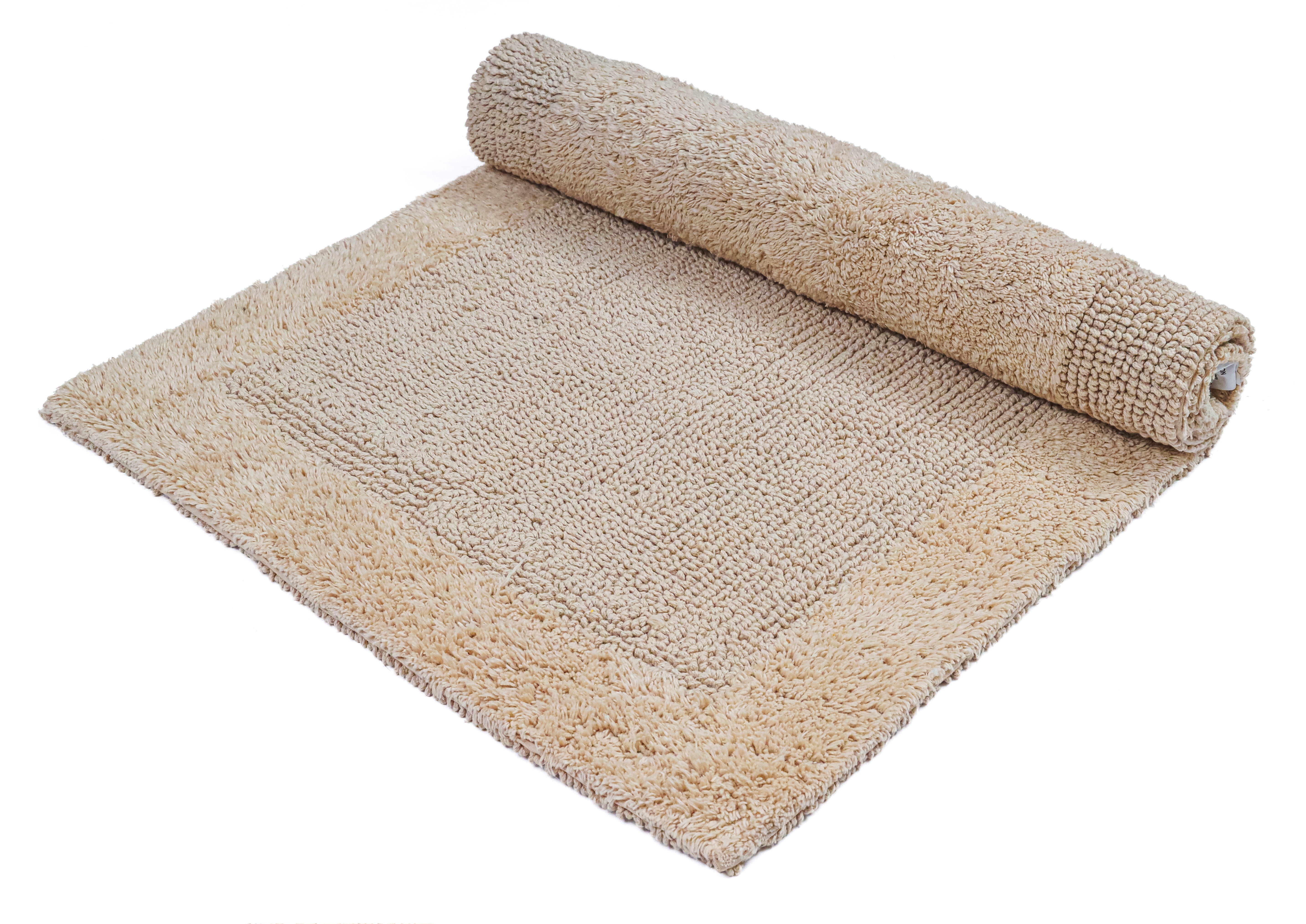 Cotton Reversible Bathmats 20"X32" Beige – 100% Cotton Scalloped Bath Mat, Anti‑Skid, Soft & Absorbent Bathroom Rug for Shower, Tub & Entryway