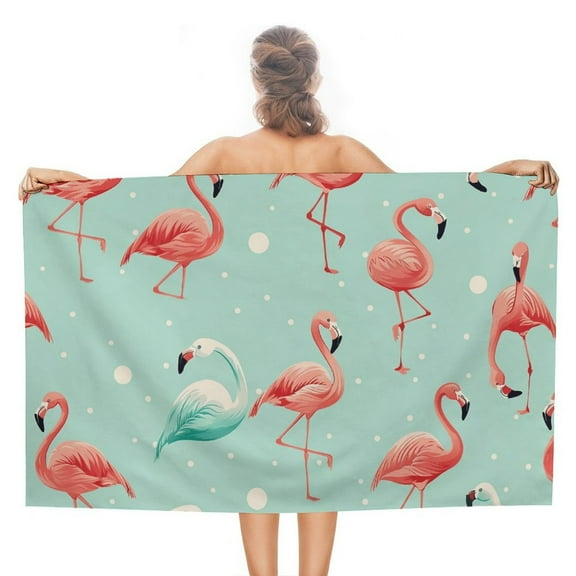 Flamingo Oversized Beach Towel XL Pool Camping Swim Towels 32''x63'' Soft Blanket Accessories Must Vacation Necessities Adult