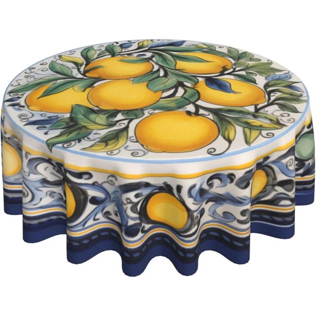Nappe Ronde Citron 60 Pouces Lavable Réutilisable Décoration Nappe pour Cuisine Fête