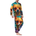 thumbnail image 2 of Balery Colorful Textured Chihuahua Pijama para Hombre de Dos Piezas con Manga Larga, Conjunto de Dormir y Descanso Suave con Bolsillos-X-Large, 2 of 7