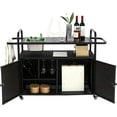 thumbnail image 2 of Outdoor Wicker Grill Serving Cart with Wheels - Steel Top BBQ Prep Station with Ice Bucket & Storage, 2 of 3