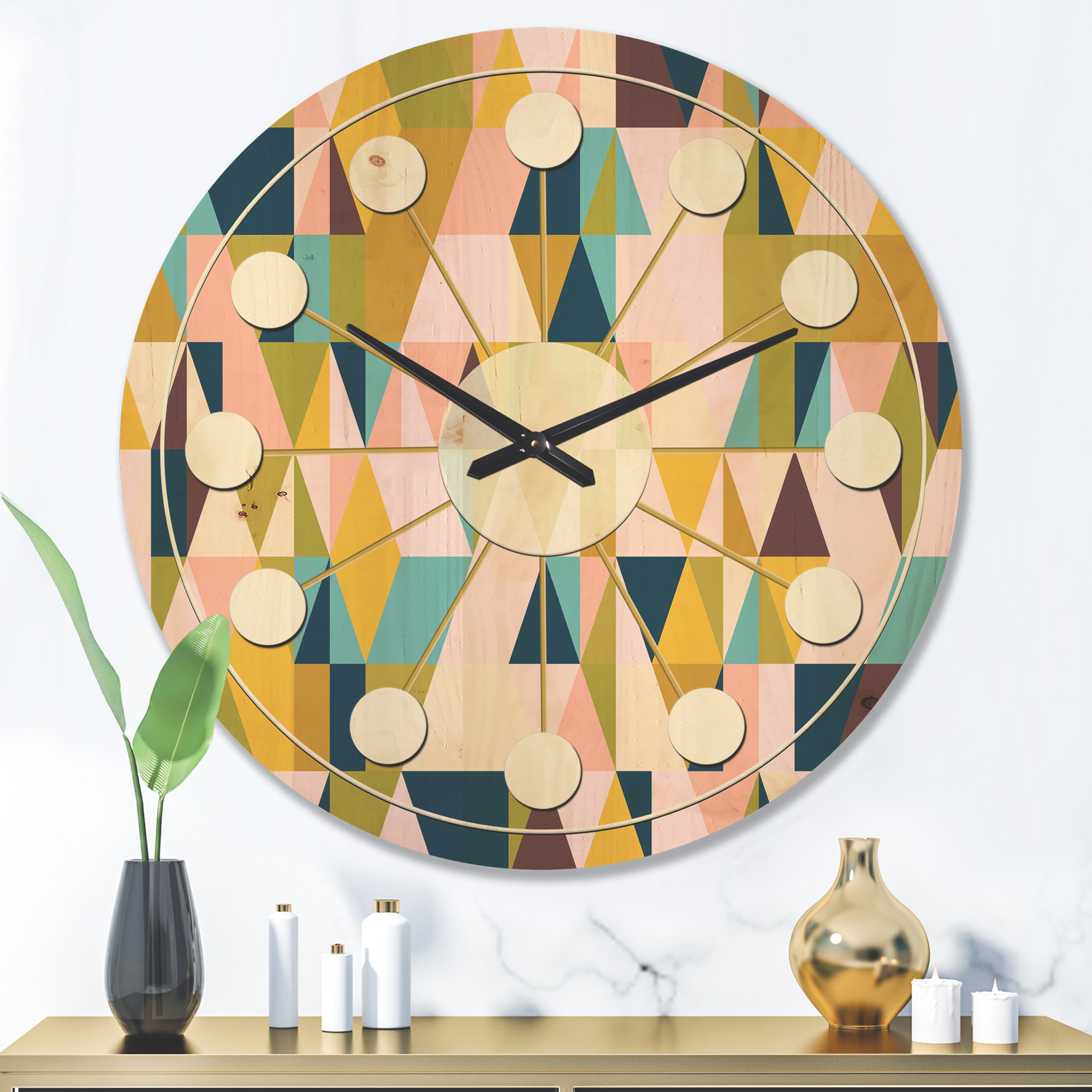 Designart 'Retro Triangular Design I' Mid-Century Modern Wood Wall Clock