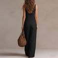 thumbnail image 6 of Women's Summer Cotton‑Linen Ruffle V‑Neck Sleeveless Wide‑Leg Jumpsuit Solid‑Color Casual One‑Piece Long Pants with Side Pockets Black M, 6 of 7