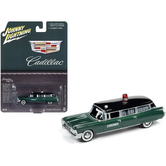 1959 Cadillac Coroner Green Metallic With Black Top Special Edition 1/64 Diecast Model Car By Johnny Lightning Jlsp100