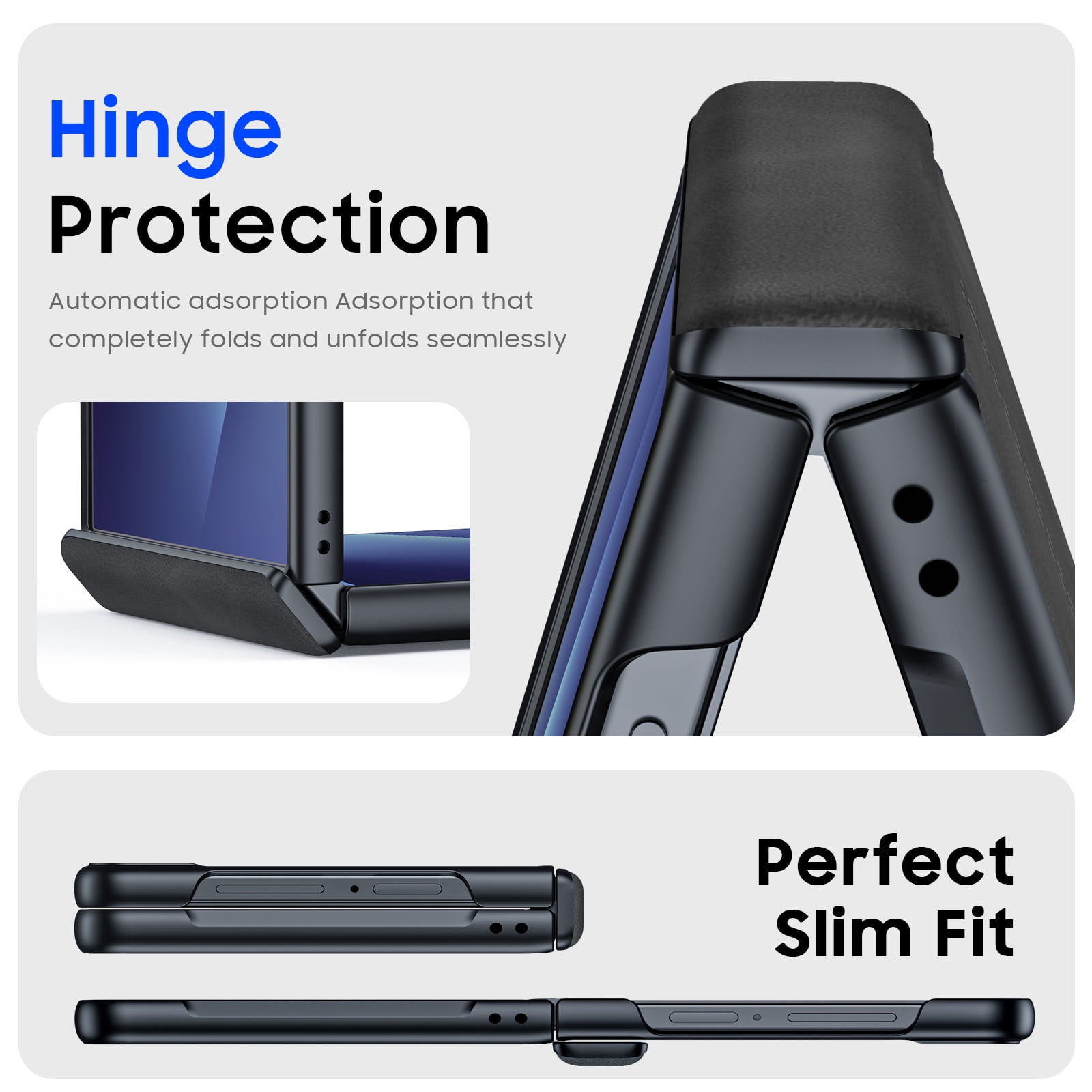 Vizvera for Samsung Galaxy Z Flip 7 Phone Case,with Screen Protector,Hinge Protection,Wireless Charging,Ultra Thin Leather PC Shockproof Case-Black